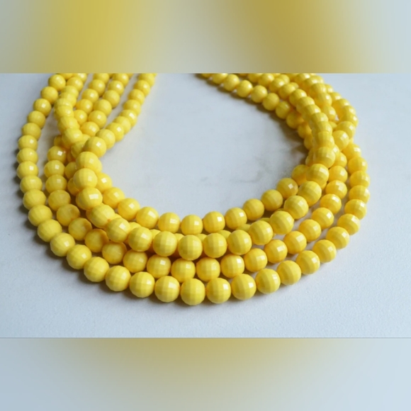 Yellow Acrylic Faceted Bead Chunky Multi Strand Statement Necklace - Picture 3 of 3